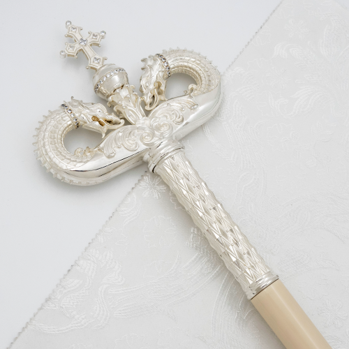 2.7.2833л Жезл латунный с белыми камнями в серебрении фото 8