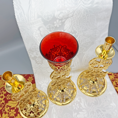 2.7.2645лп-К Набор напрестольный - лампада и подсвечники в позолоте фото 7