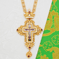 2.10.0709лп-2/104лп Крест наперсный латунный с красными камнями в позолоте